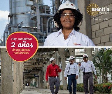Esenttia cumple 2 años sin accidentes laborales registrables